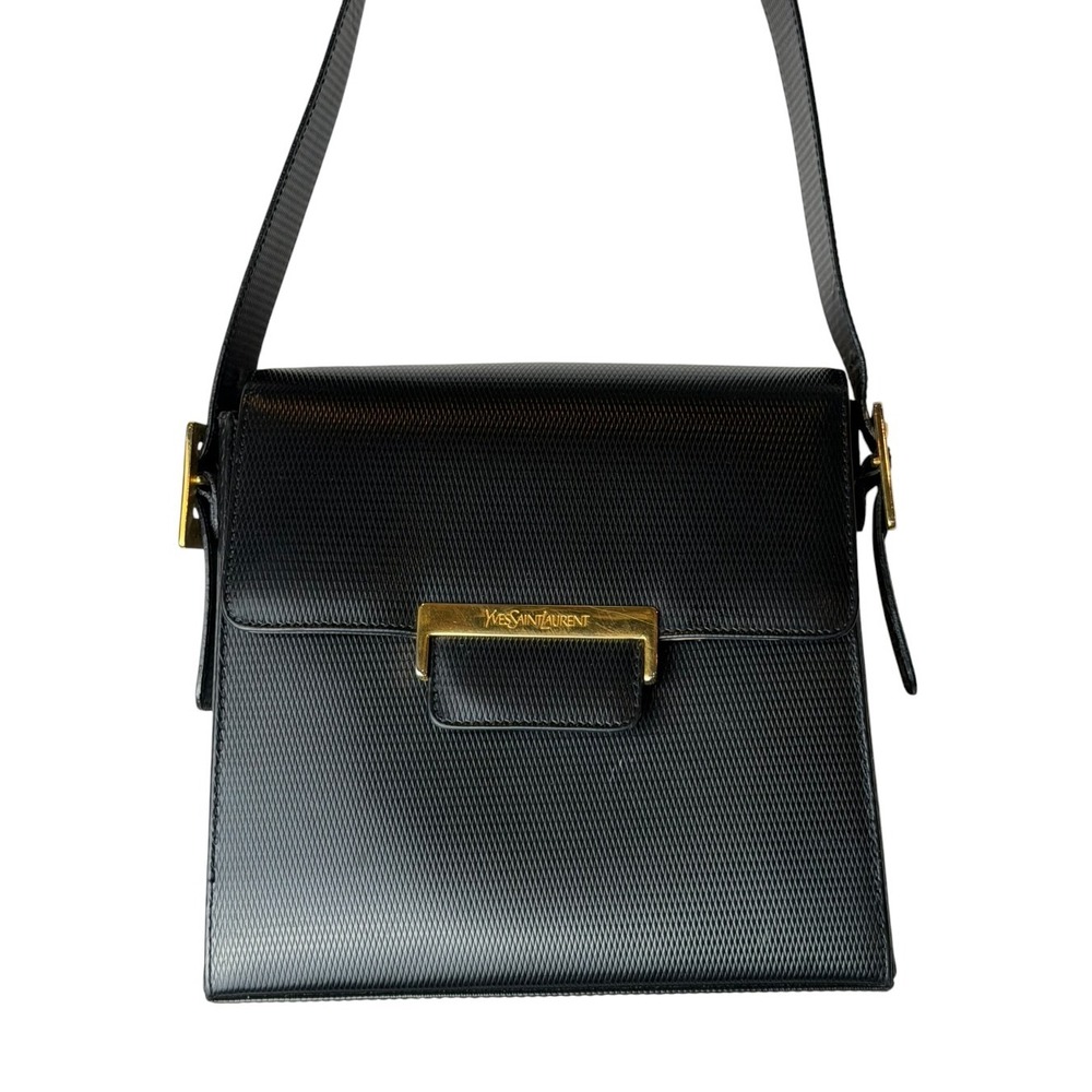 Yves Saint Laurent Vintage Shoulder Bag Black Textured Leather Luxury Retro - Picture 3 of 12